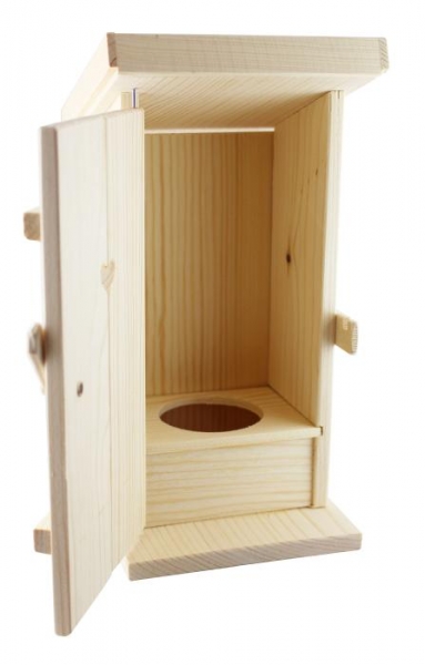 WC-Häuschen aus Holz mit Loch für Flasche oder Büchse.   Lieferung ohne Flasche